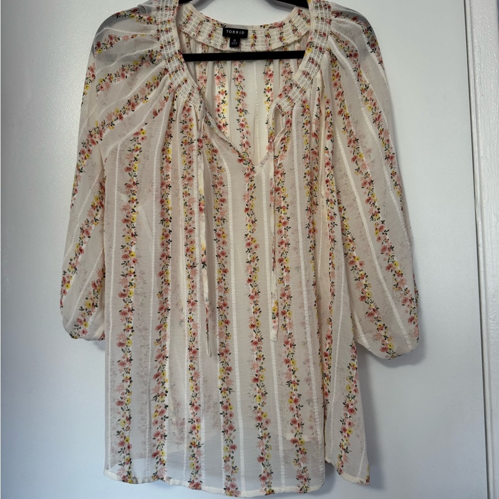 Torrid Cream Floral Striped Blouse